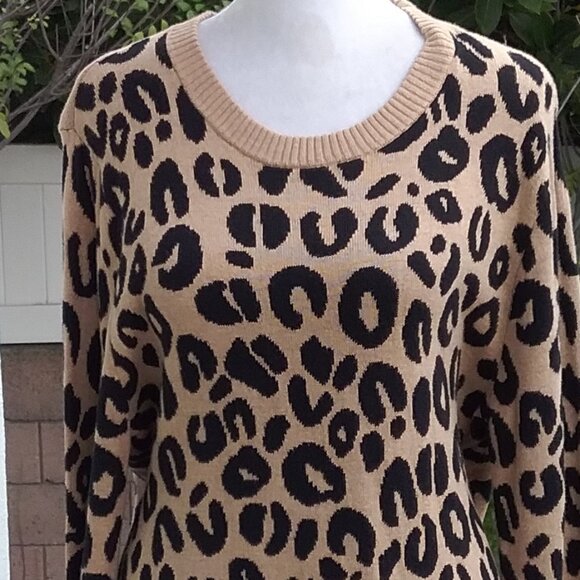 Merona Sweater Women's Animal Print Leopard Crewneck - Picture 4 of 8
